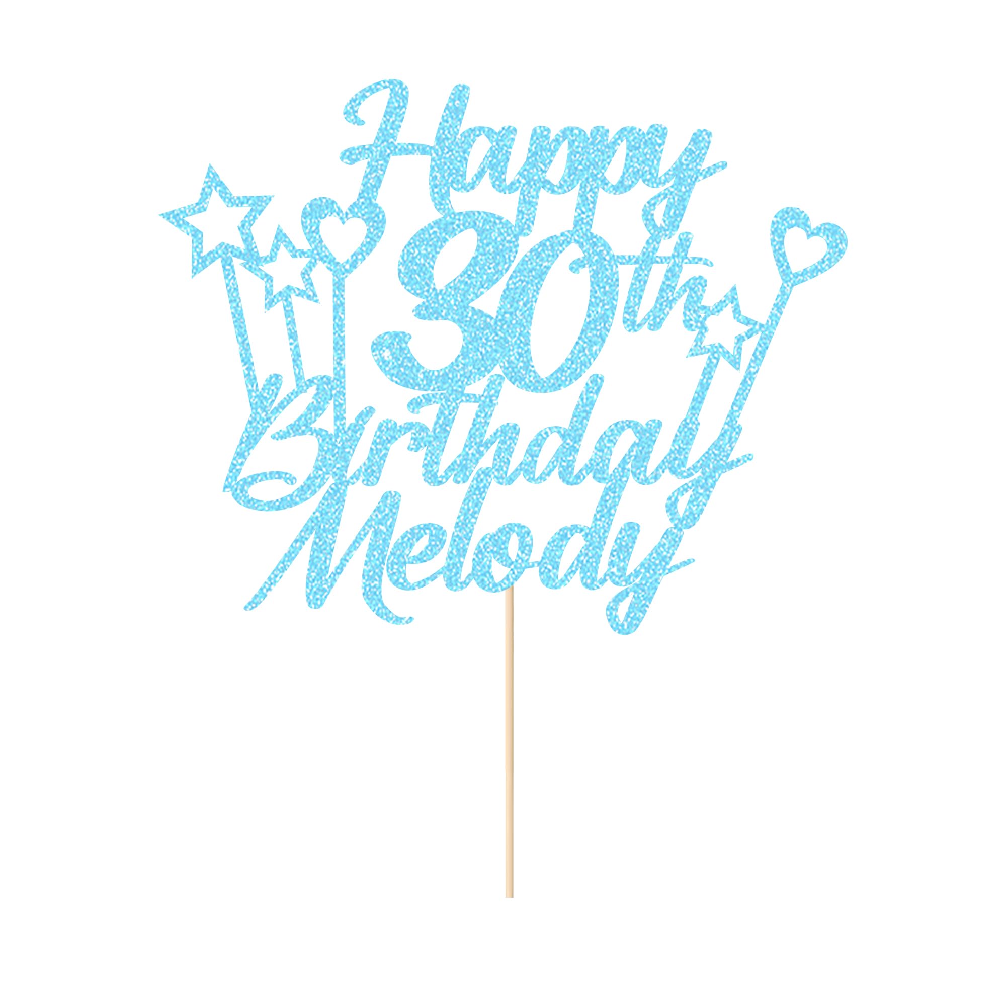 Personalised Happy Birthday Cake Topper Double Sided Glitter Cake Toppers Any Name & Any Age for 16th 18th 21st 30th 40th 50th 60th 70th 80th Birthday Decorations Cake Decorations (Baby Blue)
