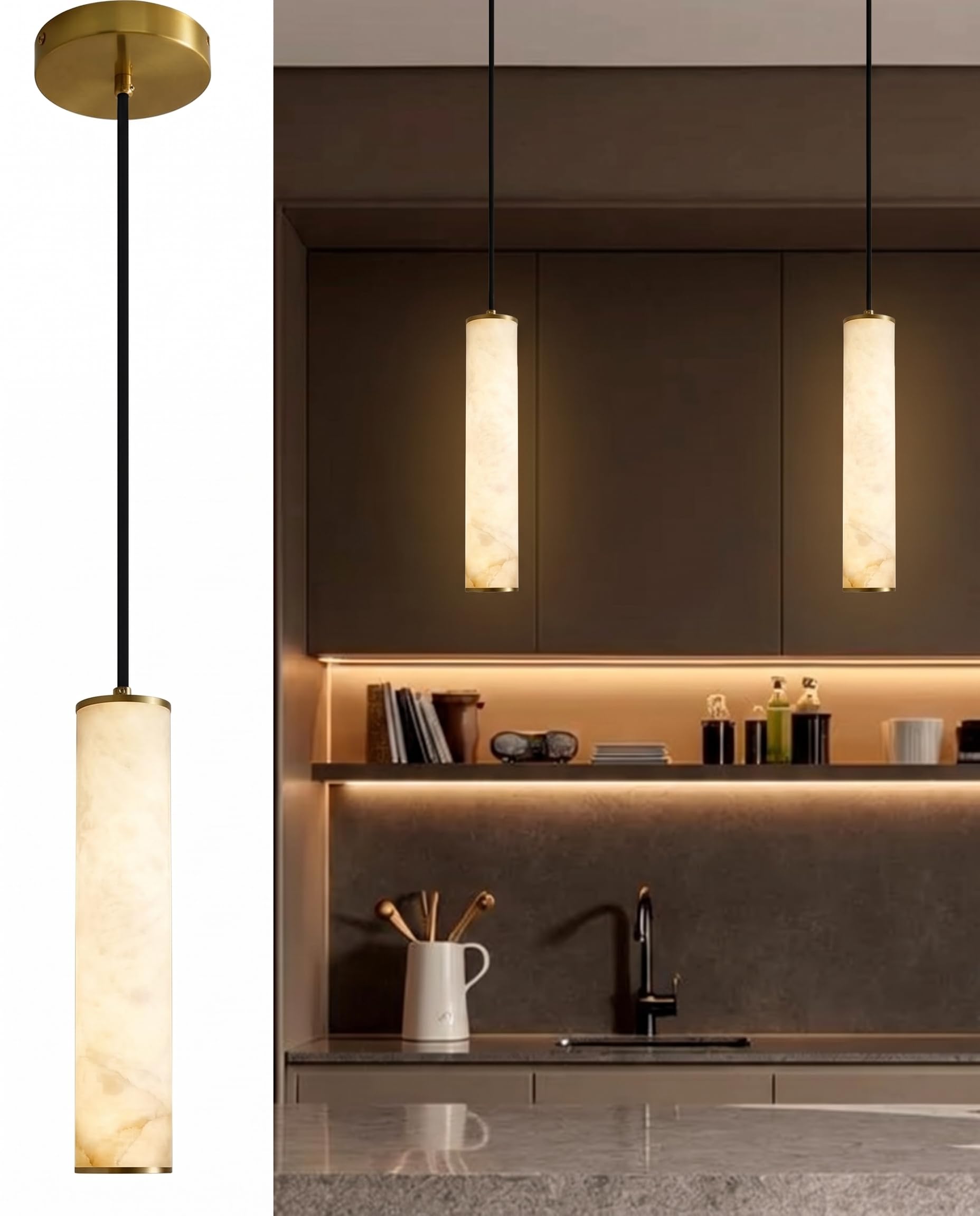 Photo 1 of Omgomne Alabaster Pendant Light 11.8" Gold