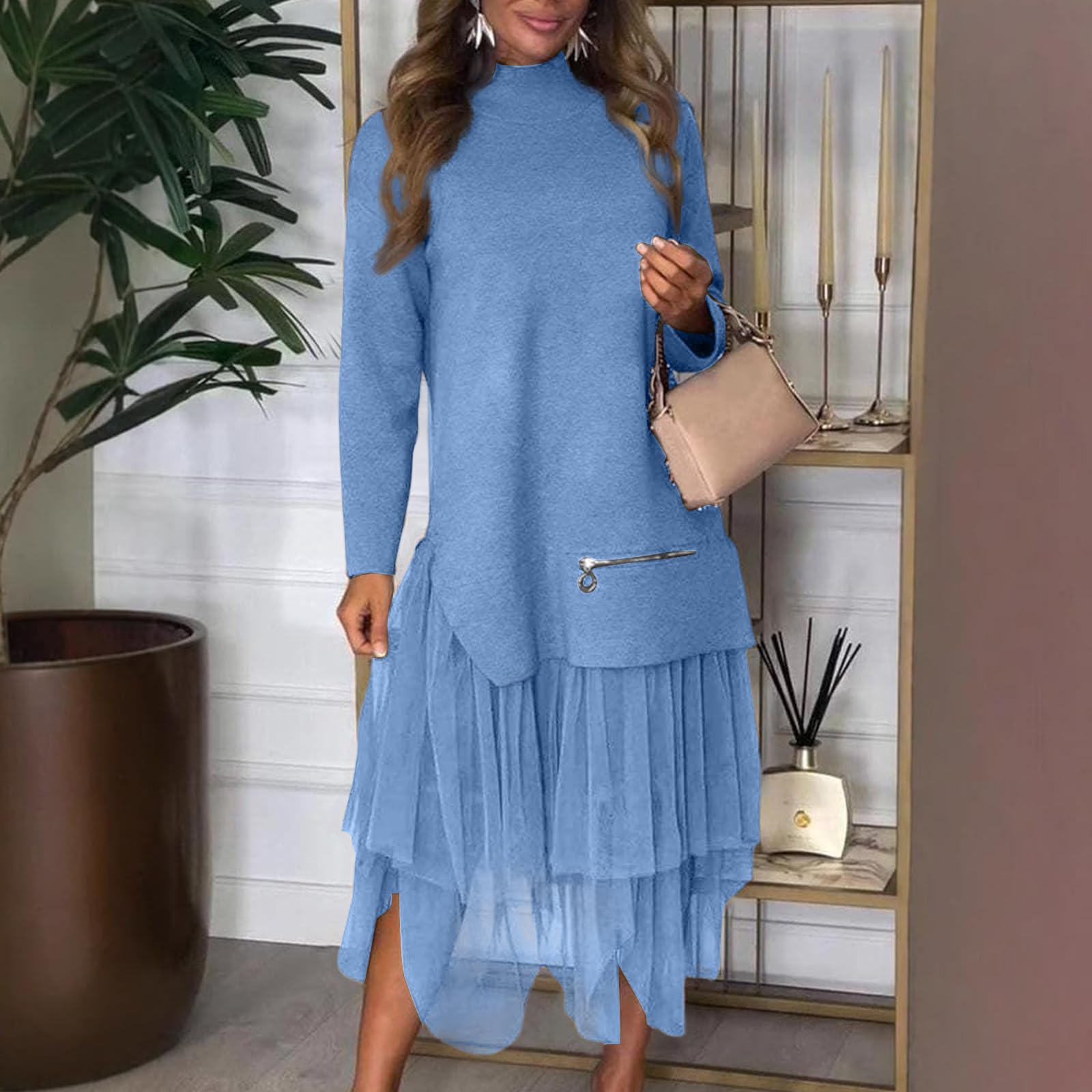 Vestidos Mujer Casual con Diseño De Manga Larga Y Falda Asimétrica Vestido Verano para Uso Diario