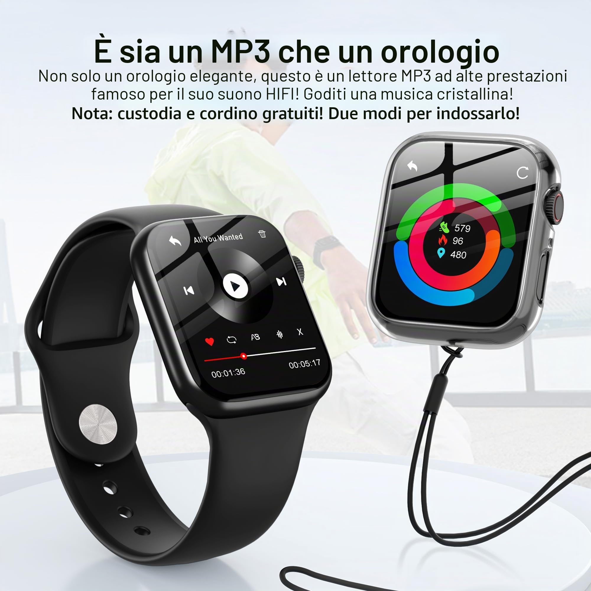 SWOFY Lettore MP3 32GB Bluetooth 5.3, Schermo Touch, Bracciale Sportivo – Registrazione HiFi, Tracciatore di Fitness, per Corsa/Palestra (Nero)