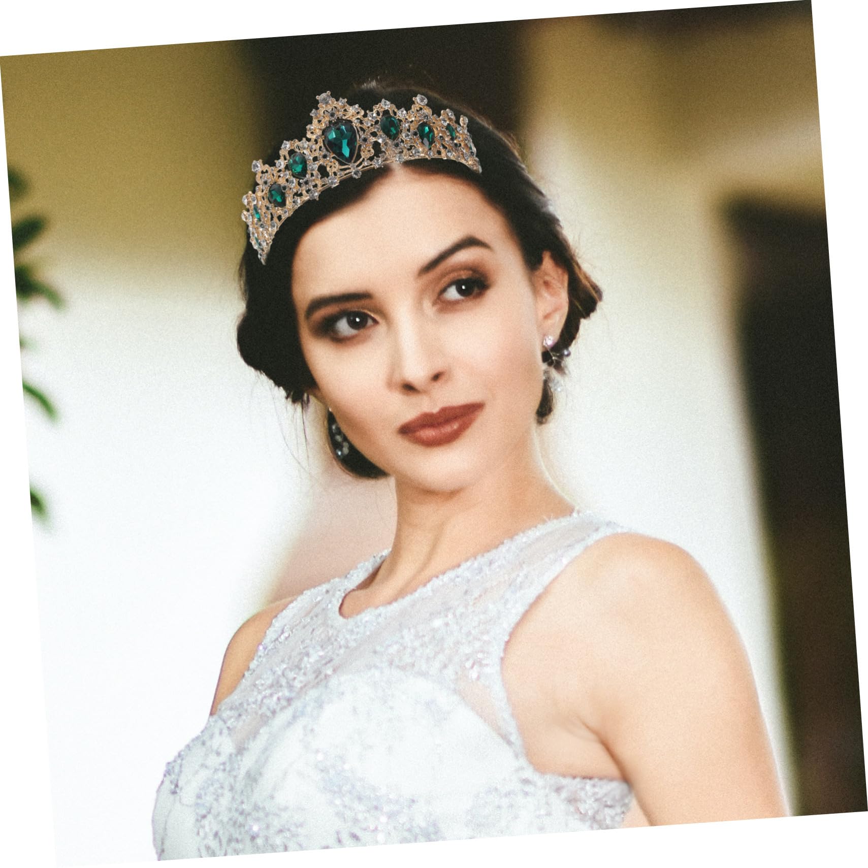 KOMBIUDA Conjunto de Joyería Elegante para Novia con Collar y Pendientes Blancos Accesorios para Vestido de Boda y Fiesta para Mujeres
