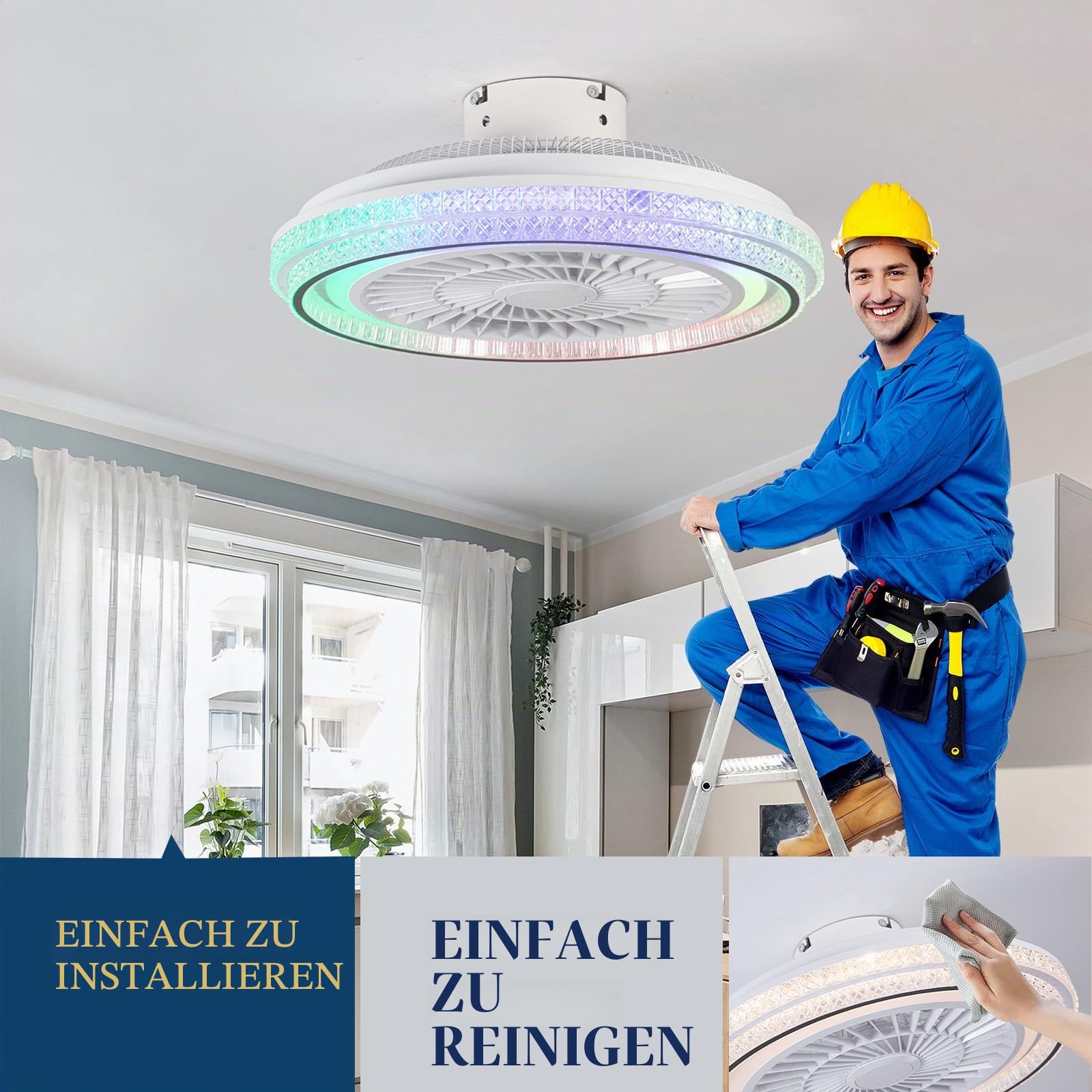 RGB Alexa Licht Mit Ventilator Und Bluetooth-lautsprecher Kinder LED Dimmbare Deckenventilator Mit Licht Und Fernbedienung Leise 6 Geschwindigkeit Für Schlafzimmer Wohnzimmer Party