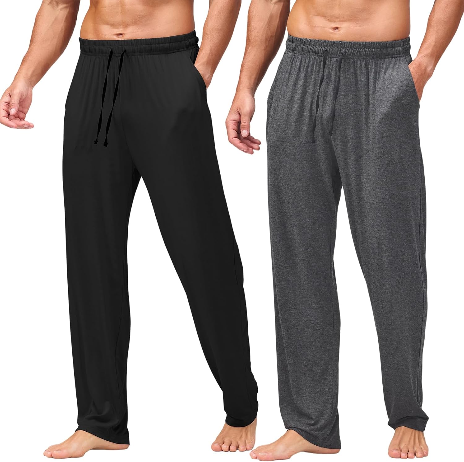 AMY COULEE Mens Pajama Bottoms, Bamboo Rayon Sleep Pants for Men, Lightweight Comfy Pjs Pants with Pockets