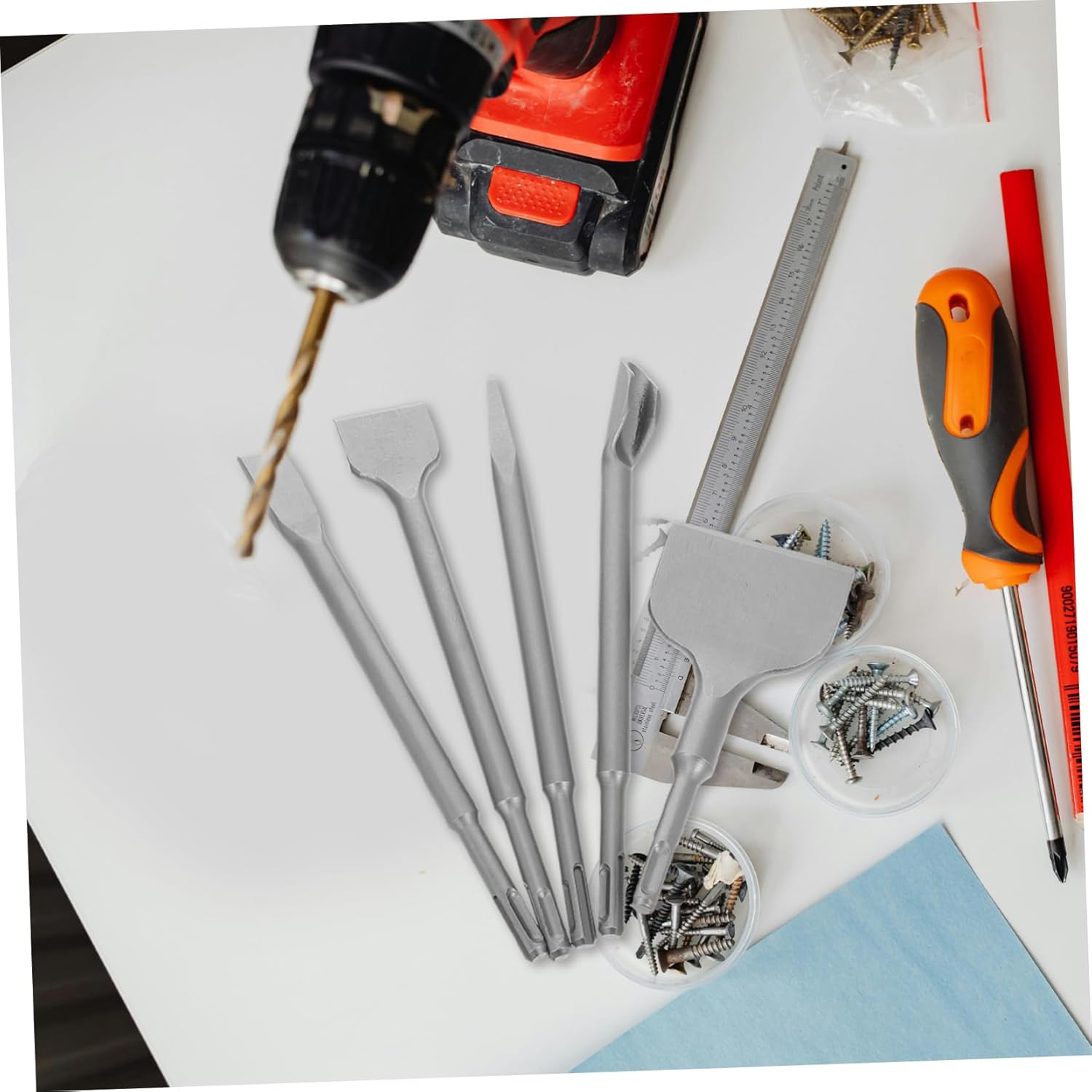 Zerodeko 5pcs Concrete Chisel Set Includes Wide Flat Pointed U-shaped and Tile Chisels for Efficient Masonry Work Brick Cement and Stone