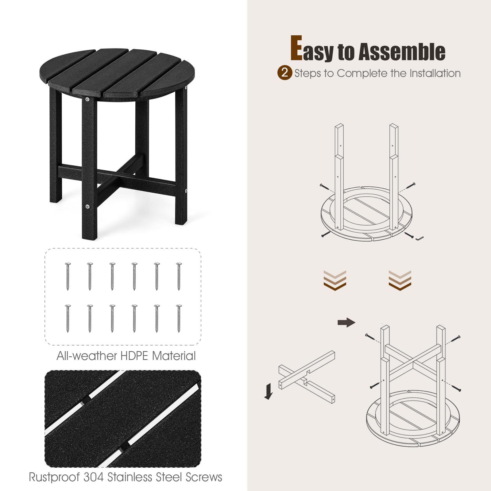 KOMFOTTEU Table D'Appoint Extérieure Avec Plateau En Verre Trempé, Table Basse, Cadre En Métal, Charge De 30 Kg, Table Latérale Pour Patio, Balcon, Salon, 43 X 43 X 45 Cm, Noir