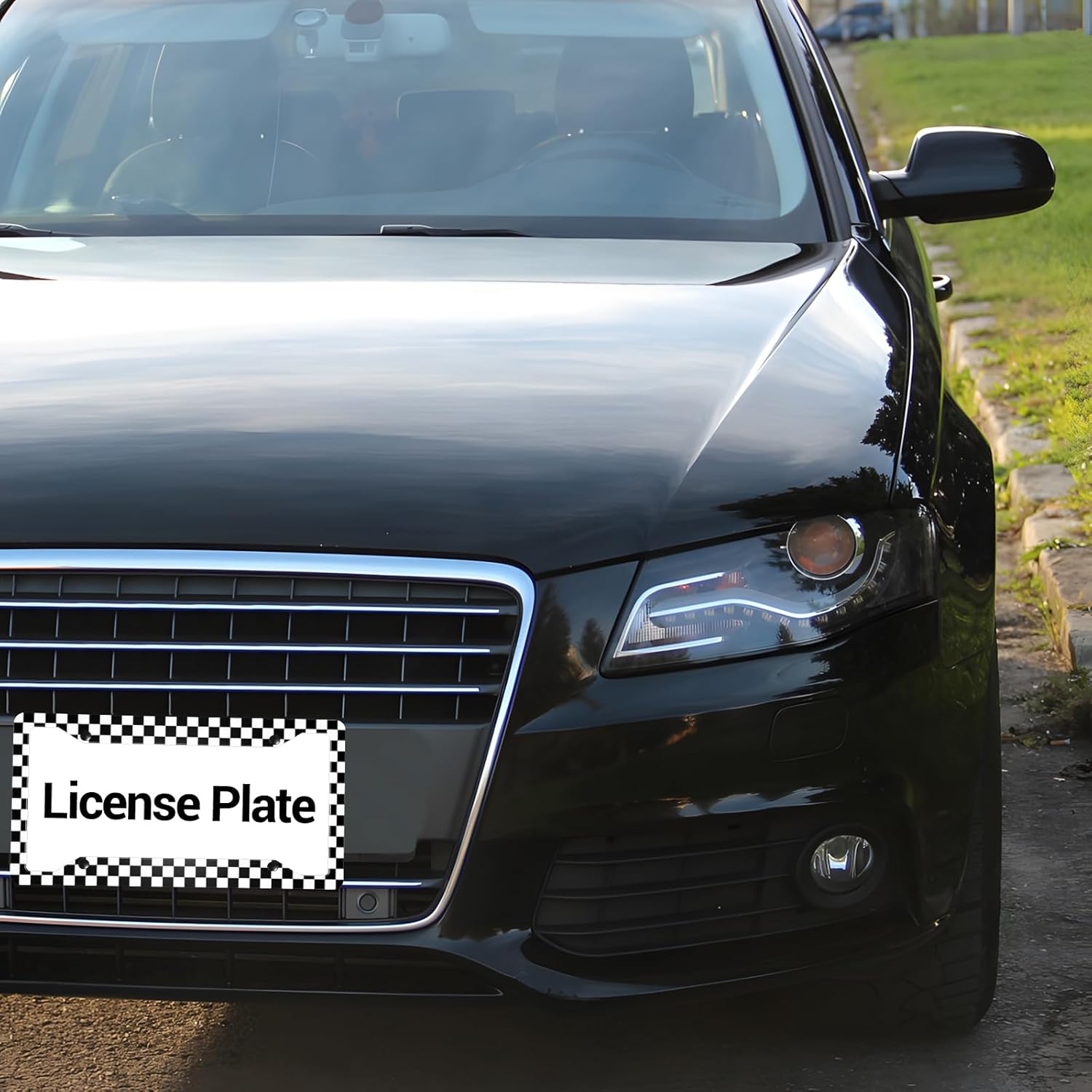 Checkerboard Black and White License Plate Frame, Set of 2 Checkerboard Race Car License Plate Covers, Men & Women Car Tag Aluminum License Plates Holder for 4 Holes with Screws 12.3 X 6.3 in - Image 2