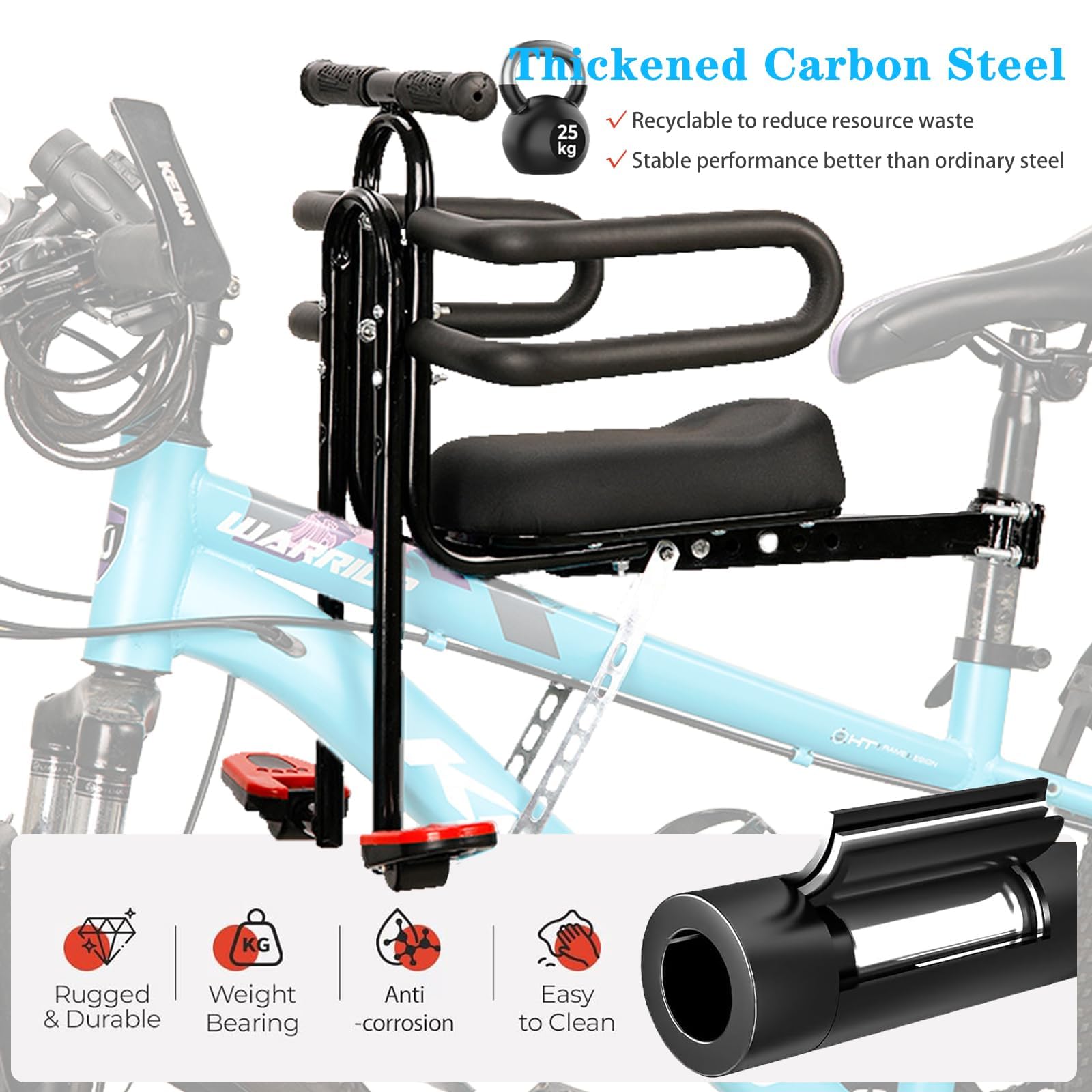 auvstar Seggiolino Bici Anteriore,Seggiolino Anteriore per Bicicletta per Bambini,Seggiolino Anteriore per Bicicletta Sicurezza Bambino con Pedale E Staffa di Sicurezza,per Mountain Bike