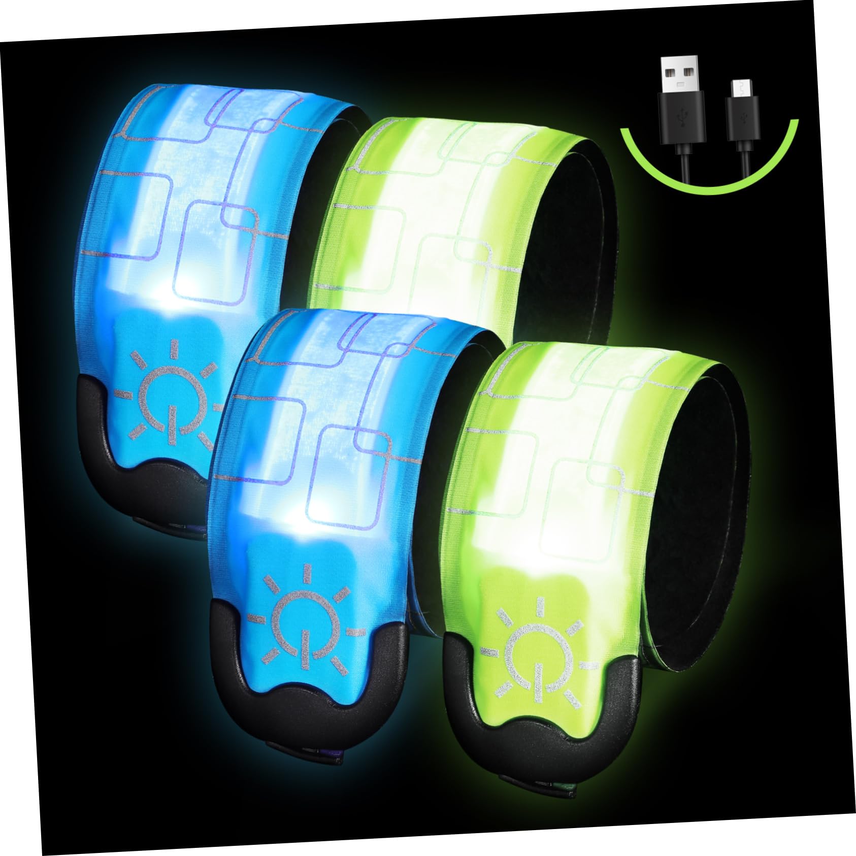 UKCOCO 4 Pièces Bracelets LED Rechargeables pour Course Brassards Réfléchissants Lumineux avec Modes de Clignotement pour Jogging et Cyclisme
