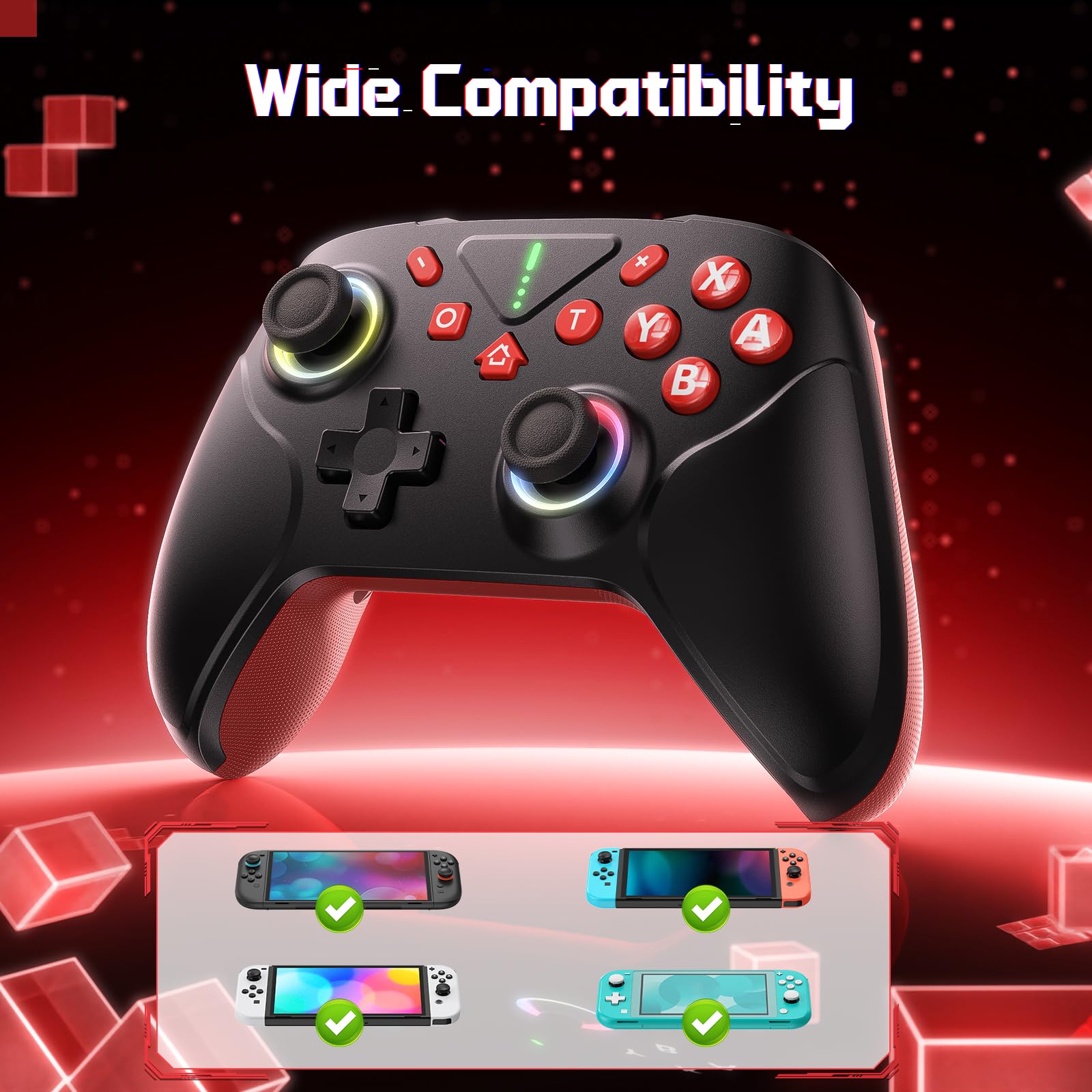 Klipdasse [Switch 2/1/OLED Wireless Controller] Switch 2 Controller für Switch Pro mit Aufwachen, Wireless Controller für Switch mit 6-Achsen Gyroskop/Double Shock/Turbo/Screenshot/RGB 12 Farbe