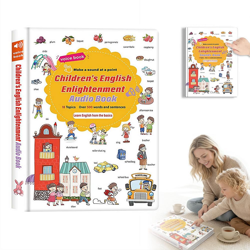 500-Word Audio Learning Book, English Words Sound Book for Kids,Tap to Learn 18 Daily Topics Vocabulary, Rechargable Children's First Talking Books, for Early Learning English
