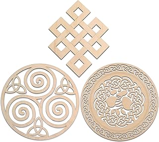 Fourth Level MFG 12" 3PCS Set B (Triskelion, Tree of Life, Infinity Knot), Ancient Celtic Wood Wall Art, Gaelic Symbol, Sacred Mystical Sculpture for Hanging Home Decor