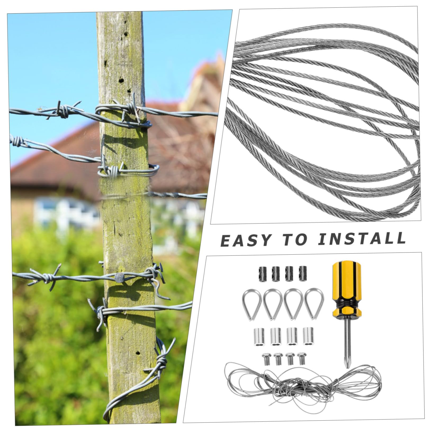 Mikikit 1 Set Wire Rope Cable Stainless Steel Cable Fence Wire Cable Kits Wire Rigging Stainless Steel Wire Rope Wire Rope Kit Rope Crimp Garden Cable Railing Kits Wire Rope Thimble