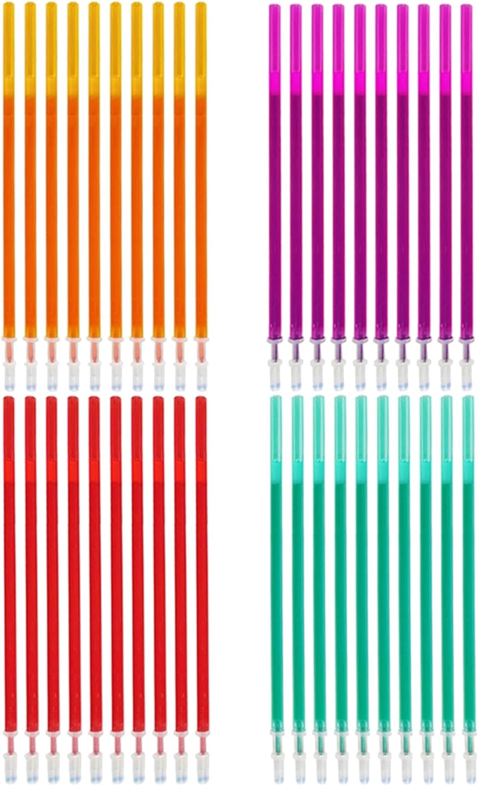 40 Pcs Erasable Pen Refills, Color 0.35mm Refill for Erasable Gel Pen Erasable Rollerball Refills for Student Stationery School Office Supplies Dressmaking (Red, Orange, Green, Purple)