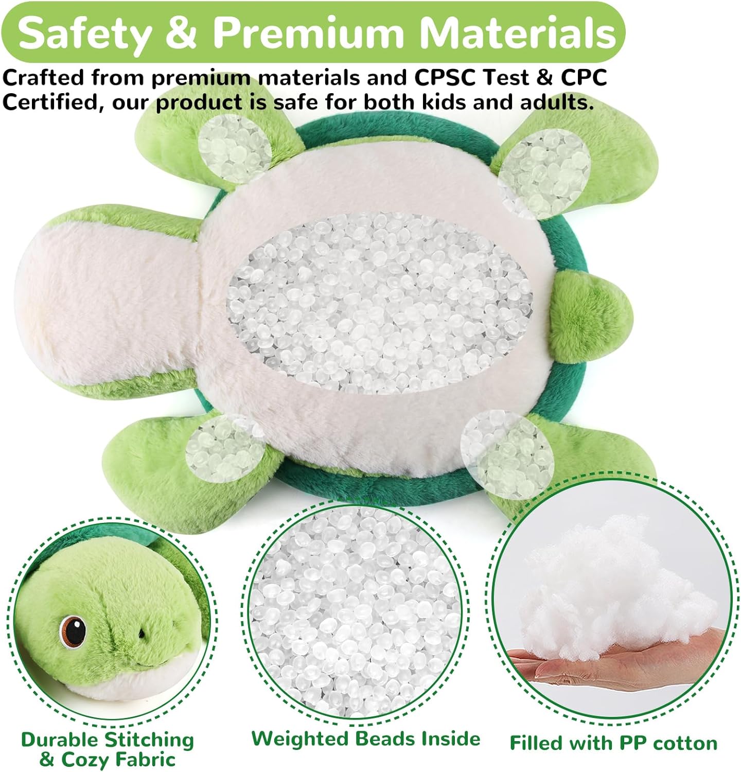 Turtle Weighted Stuffed Animals - 22 Inch 4.5 Pounds Weighted Plushies Sea Turtle Stuffed Animal - Big Tortoise Plush Pillow - Cute Plush Toys Gifts for Kids & Adults (22" 4.5 lbs) - Image 4