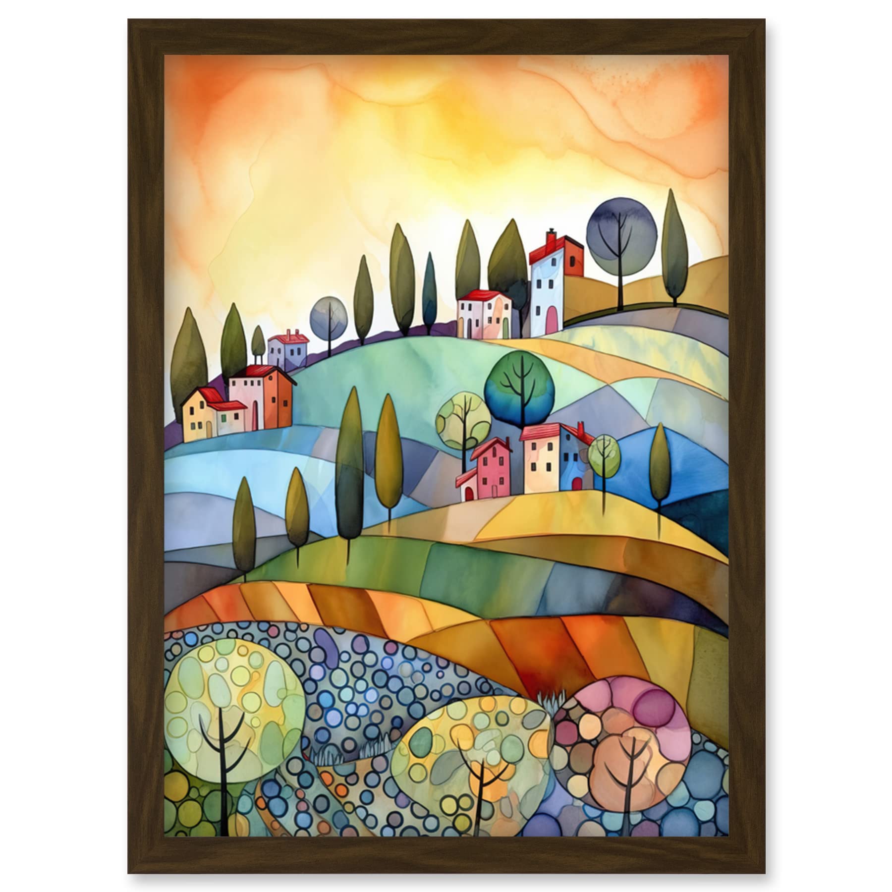 Artery8 Italian Countryside Midsummer Landscape Folk Art Artwork Framed Wall Art Print A4