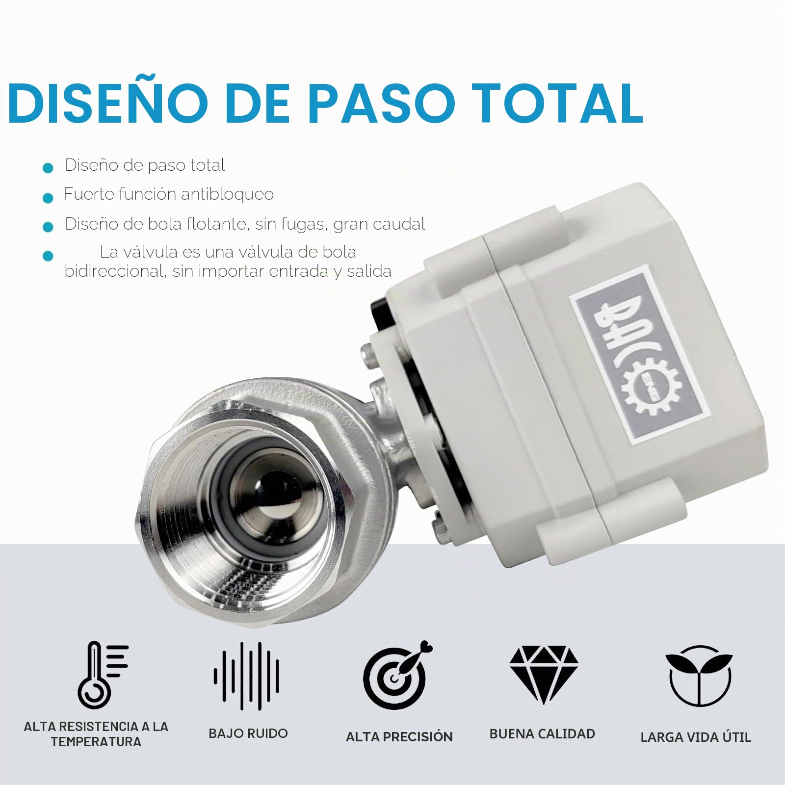 BACOENG 3/4" DN20 Válvula Motorizada de Esfera de 2 Vías, Válvula de Bola de Acero Inoxidable de AC110/230V CR202 NC con enchufe