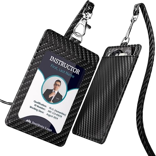 Coaott Soporte para tarjeta de identificación de fibra de carbono con cordón es un soporte para tarjetas elegante y duradero con capacidad para dos