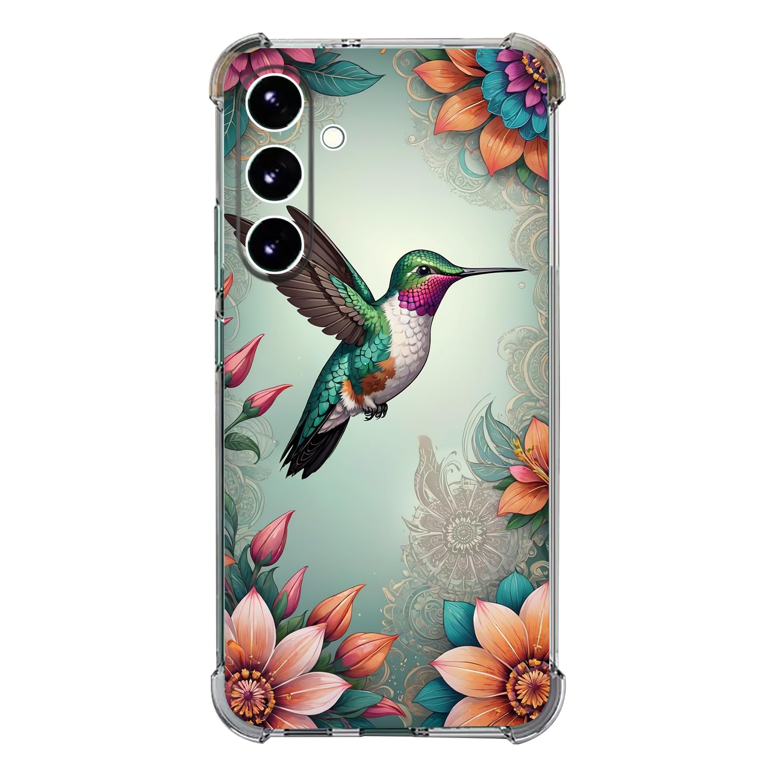 Beaucov Case for Galaxy S23 Plus,Green Hummingbird Mandala Flowers Drop Protection Shockproof Case TPU Full Body Protective Scratch-Resistant Cover