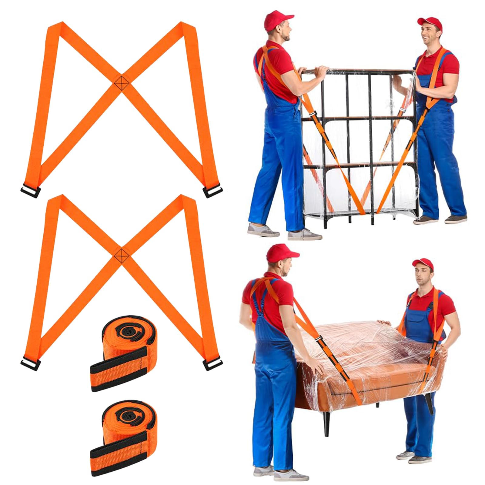 Lifting Straps for 2 Movers, 2 Pcs Anti-Slip Moving Straps, 2 Person Shoulder and Wrist Belts for Furniture, Appliances, Mattresses, 4.5cm x 2.7 m