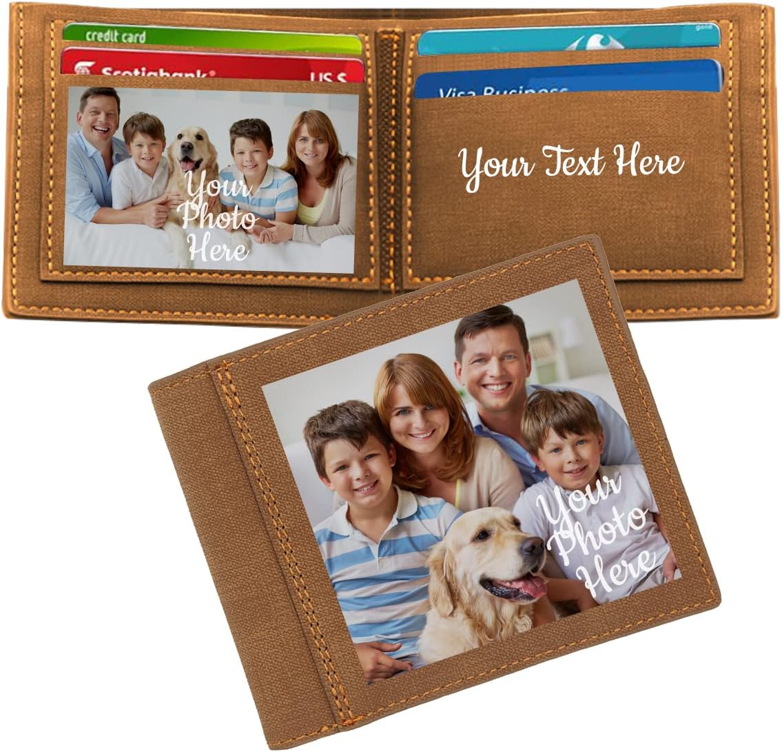 Custom Photo Wallet for Men,PU Leather Personalized Large Capacity Trifold Wallet Customized Card Holder RFID Blocking Wallet Three-sided Print Picture Wallet Father's Day Gift for Dad Son