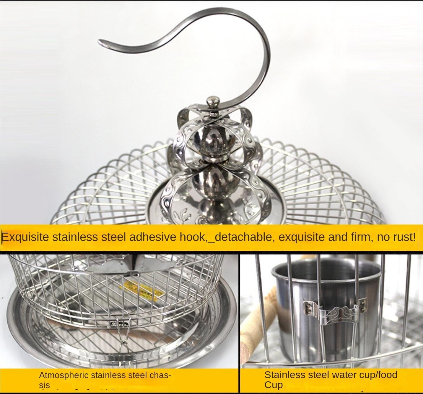 Artykuły Dla zwierząt Ptaki Klatki Dla Ptaków Okrągła Metalowa Klatka Ze Stali Nierdzewnej Duży Domek Do Domowego Ogrodu Klatka Dla Papug(36cm)