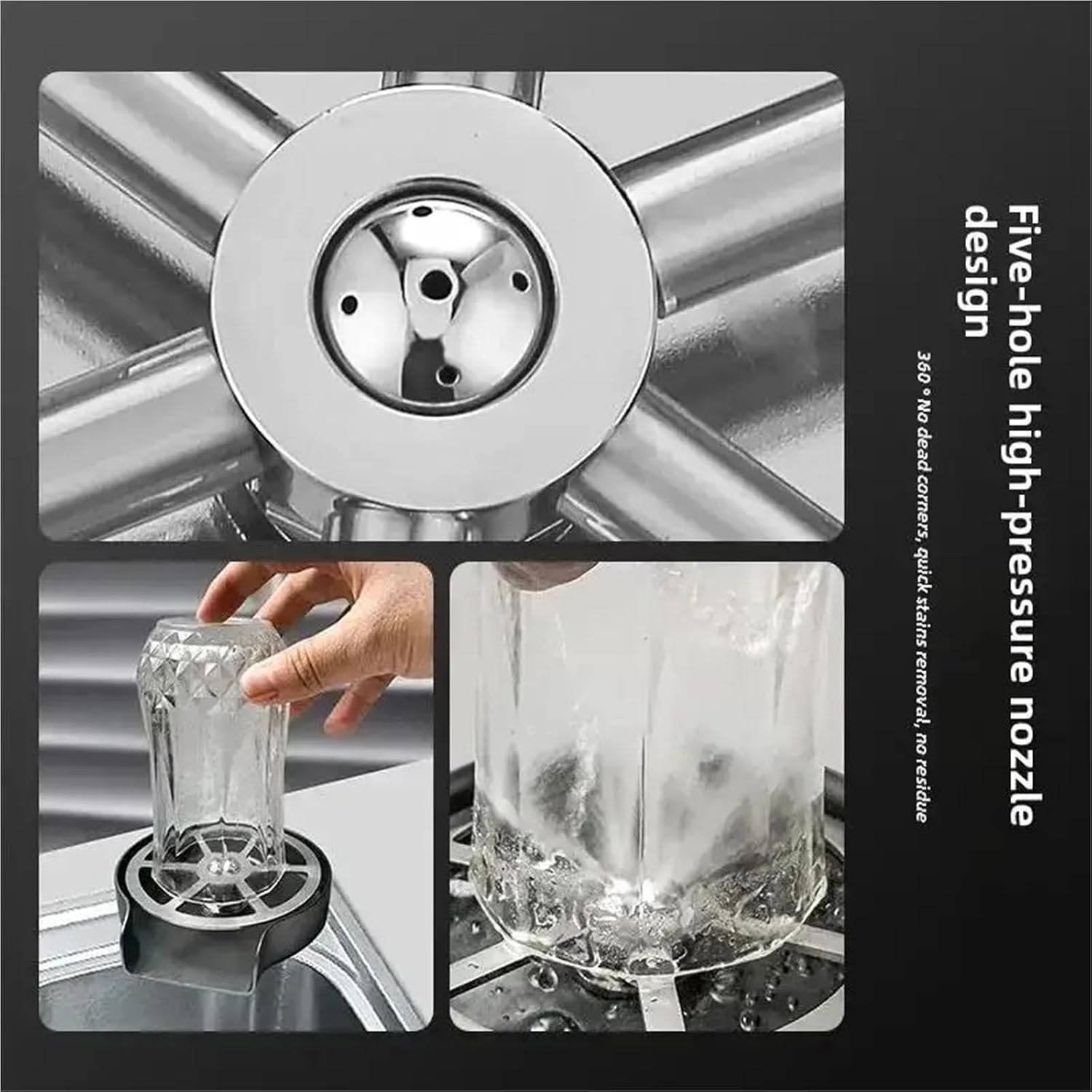 Stainless Steel Glass Rinser Wall Mounted Cup Washer Cleaner for Sink Coffee Tea Shop Kitchen Tool(A- rotating head)