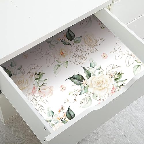 Miniatura 4 de BaoHArtHome Kit de papel tapiz floral para despegar y pegar, herramienta de alisado, papel de contacto extraíble, hoja de oro rosa, fácil de