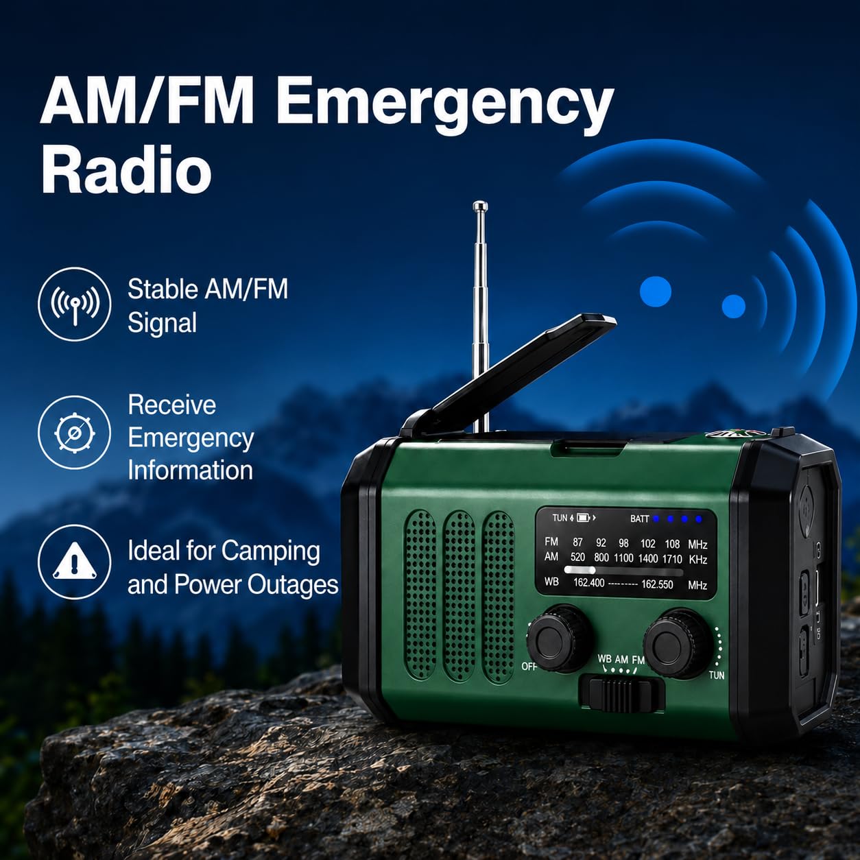 Radio Dynamo Survie 20000mah Radio Solaire SW/AM/FM Radio d'urgence Portable Alarme SOS avec Lampe de Lecture Boussole Générateur à Manivelle et Solaire Charge d'urgence pour Smartphones