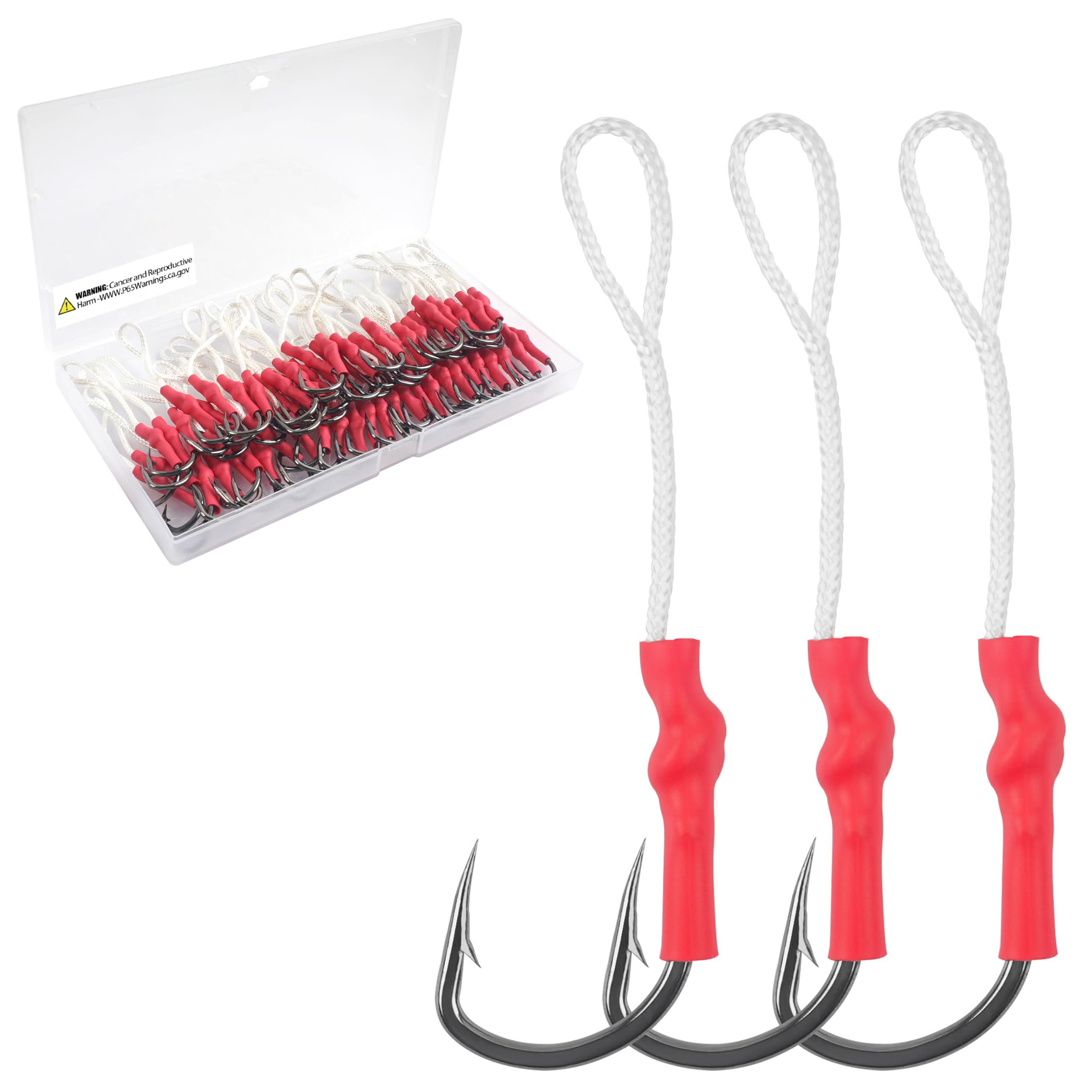 Fishing Assist Hooks with PE Line, 60pcs Vertical Jig Hooks Saltwater Butterfly Assist Hooks Slow Pitch Jigging Hooks Stainless Steel Fishing Hooks for Trolling 1/0-10/0