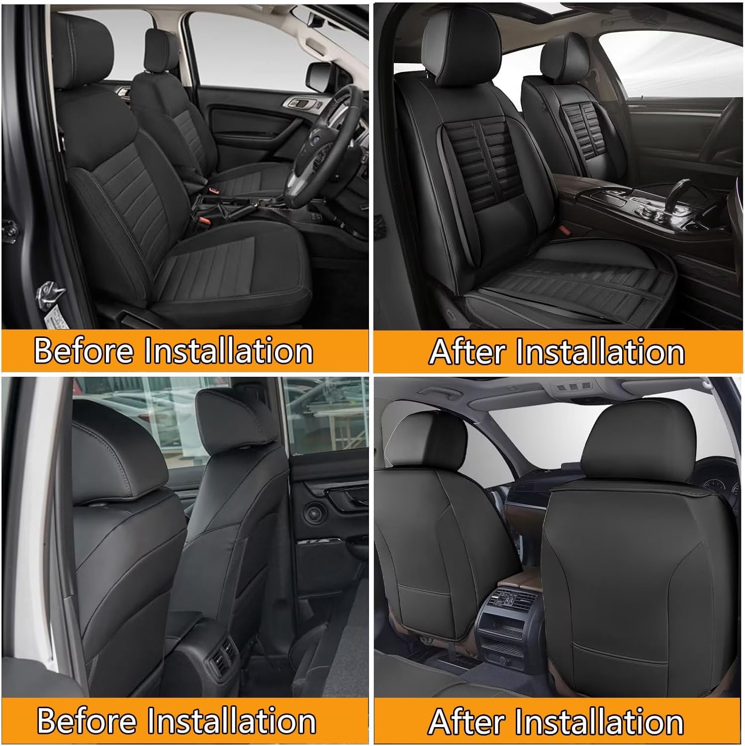 Car Seat Covers Fit for GMC Canyon 2015-2025 2026 Front Set Leather Seat Covers Set with Lumbar Support Premium Automotive Cushion Protector(2 Seat, Black)