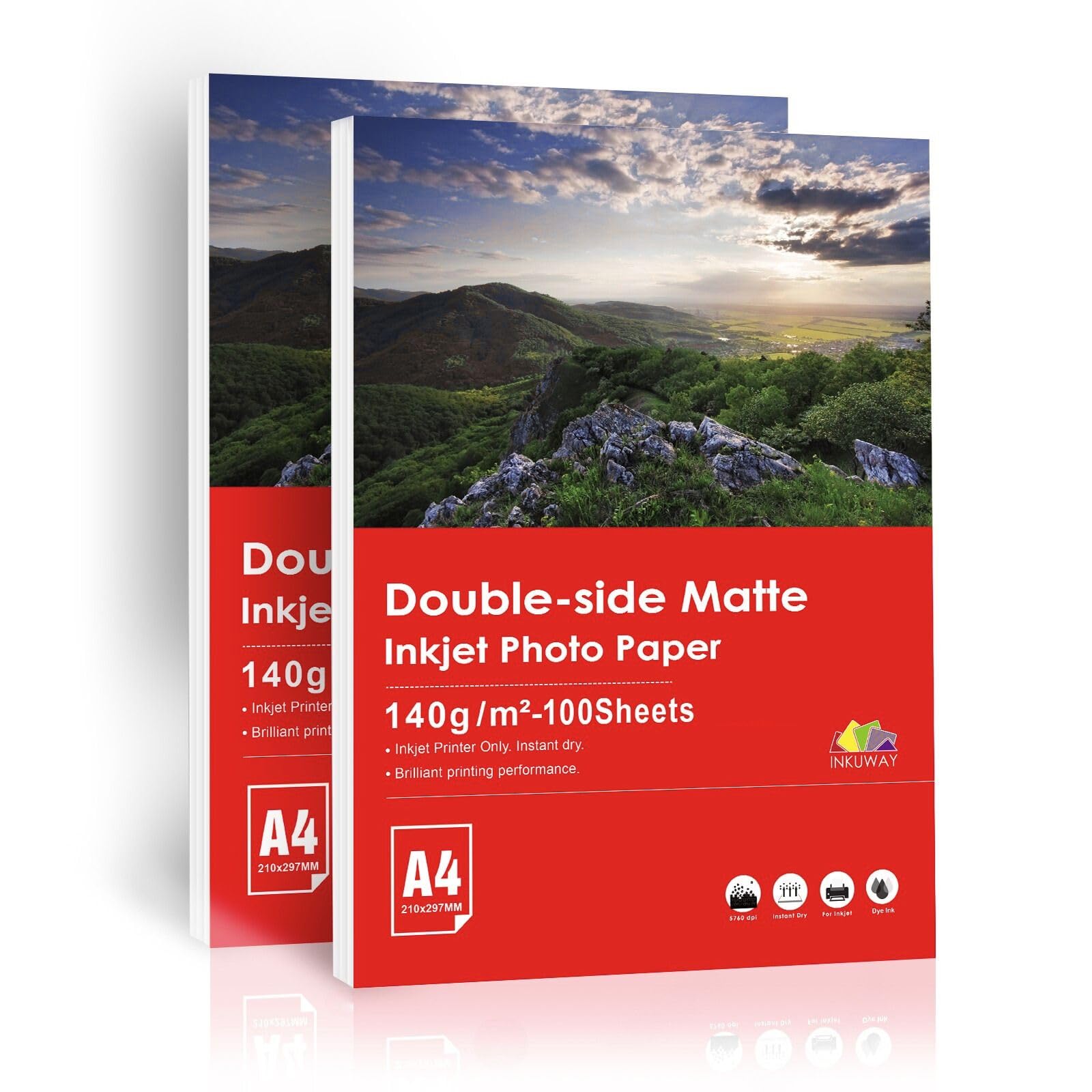 Inkuway Thin Double Sided Matt Photo Paper Inkjet A4 140Gsm 200 Sheets