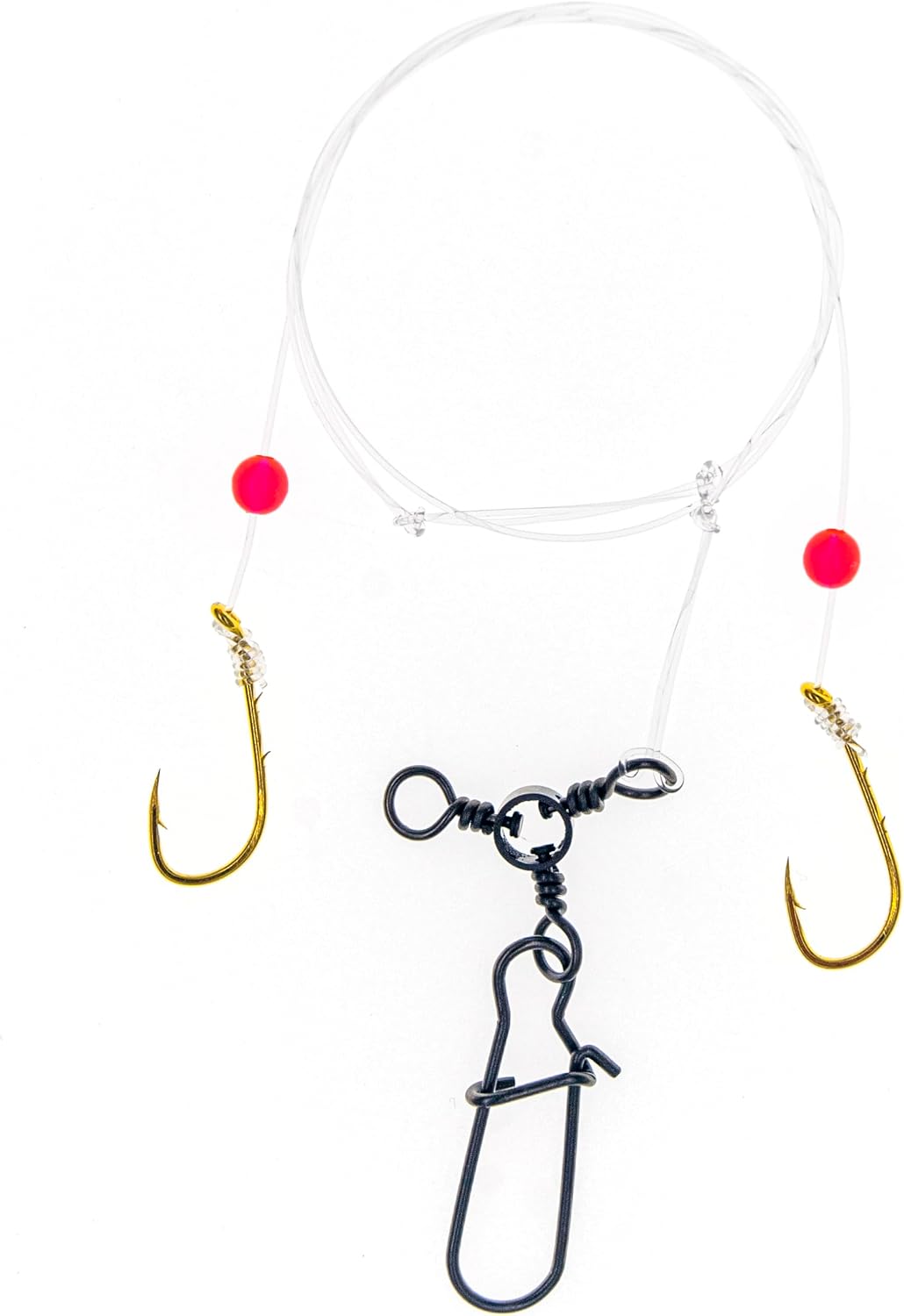 Seabass/Porgy Rig, 6-Pack, Gold Baitholder Hooks, Size #1#2#4 | Hand-Tied Double Drop, Saltwater Bottom Fishing Rigs, 50lb or 40lb Mono Leader, 3-Way Swivel, For Scup Sea bass
