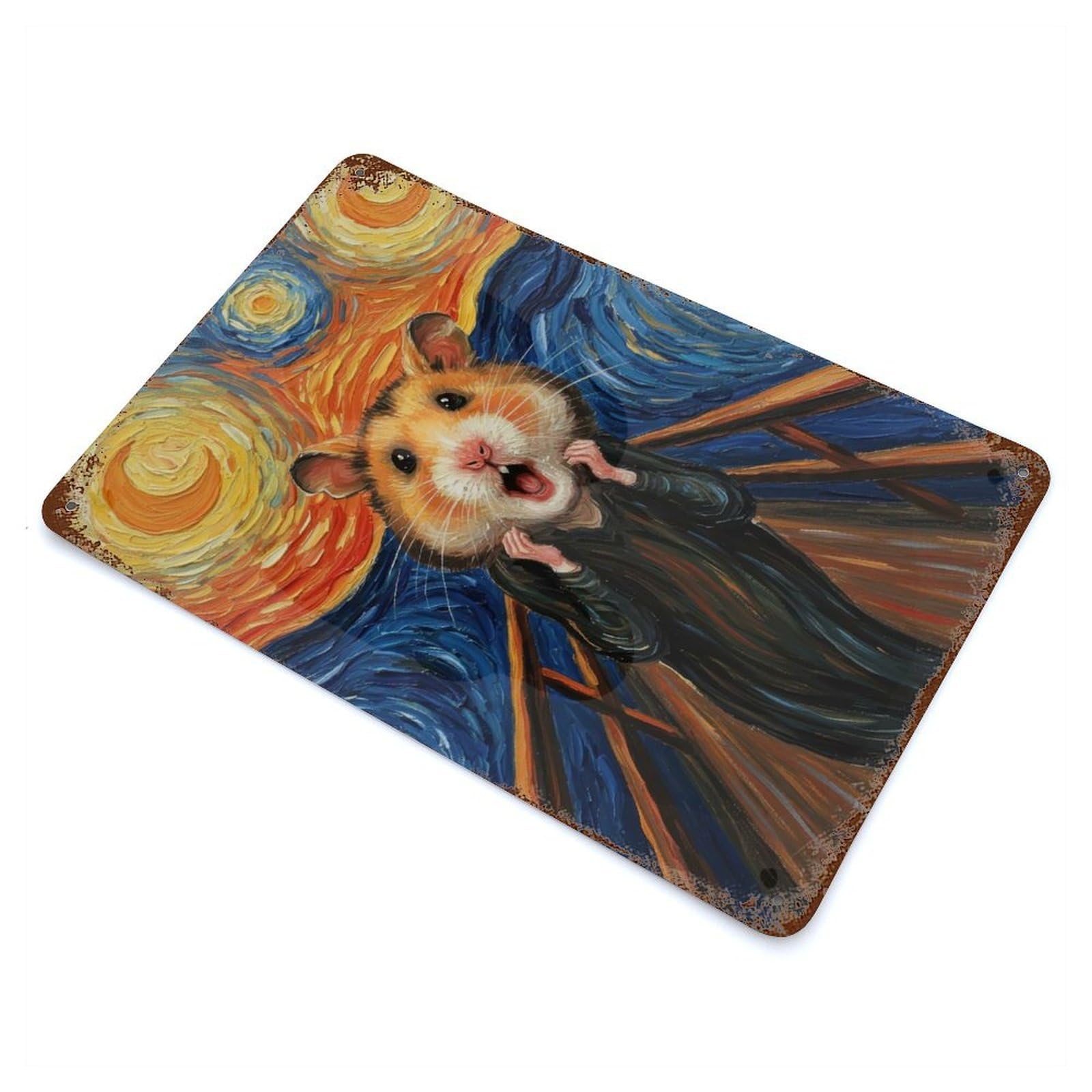 Hamster Scream Art Retro Metal Sign 11.8"x7.9", Vintage Wall Decor for Garage, Pub Or Kitchen