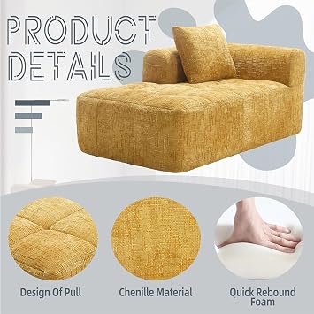 Anwick Chenille Loveseat Sofa,Minimalist Modular Couches Sleeper with Pillows Armrest, Multi-Functional Bean Bag Bed,Floor Sofa Couch for Living Room,Bedroom,Apartment (Yellow)