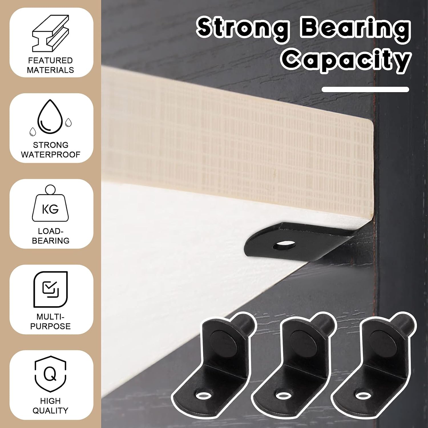 60Pcs 1/4" Black Plated Steel L-Shelf Support Pegs with Hole Kit, L-Shaped Cabinet Shelf Support Pegs Assortment for Bookshelf (Black)
