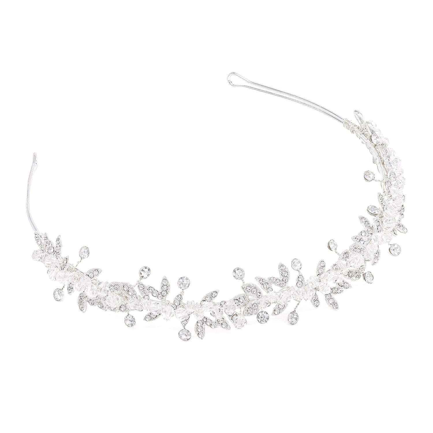 Oriamour Flower Girl Headbands, Flower Girl Hair Accessory, Silver Wedding Headpiece for Girls, Princess Crystal Hair Accessories with Clear Beads for Birthday, Party, First Communion,Wedding