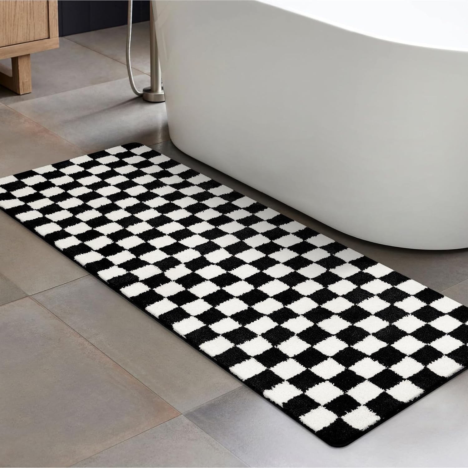 Amazon.com: Sivilife 2x6 Black and White Bathroom Runner Rugs, Machine ...