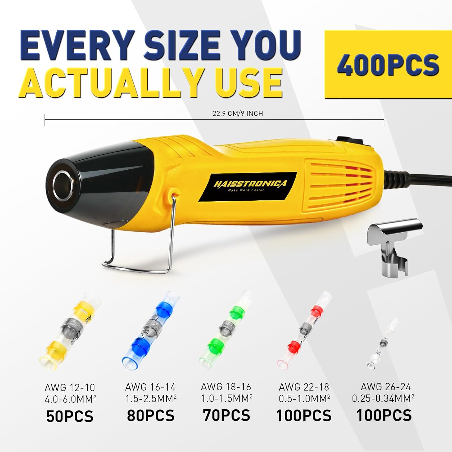 haisstronica 400 PCS Solder Seal Wire Connectors with Heat Gun Kit - Solder Sticks Wire Terminals Waterproof Electrical Connectors for Automotive, Marine, Wiring Repair