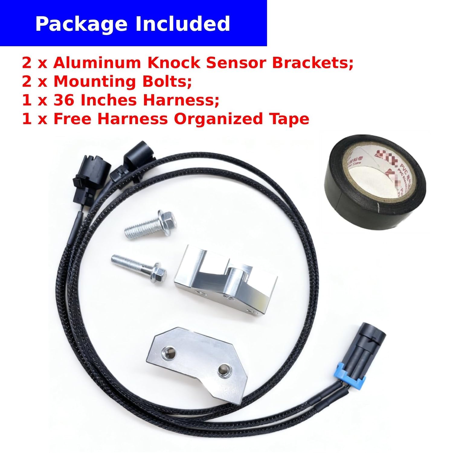 Knock Sensor Relocation Brackets and 36 Inches Extension Wire Harness for 1997-2007 GM Gen III LS V8 Engines LS1 LM7 LR4 LQ4 LS6 L59 LQ9 LM4 L33