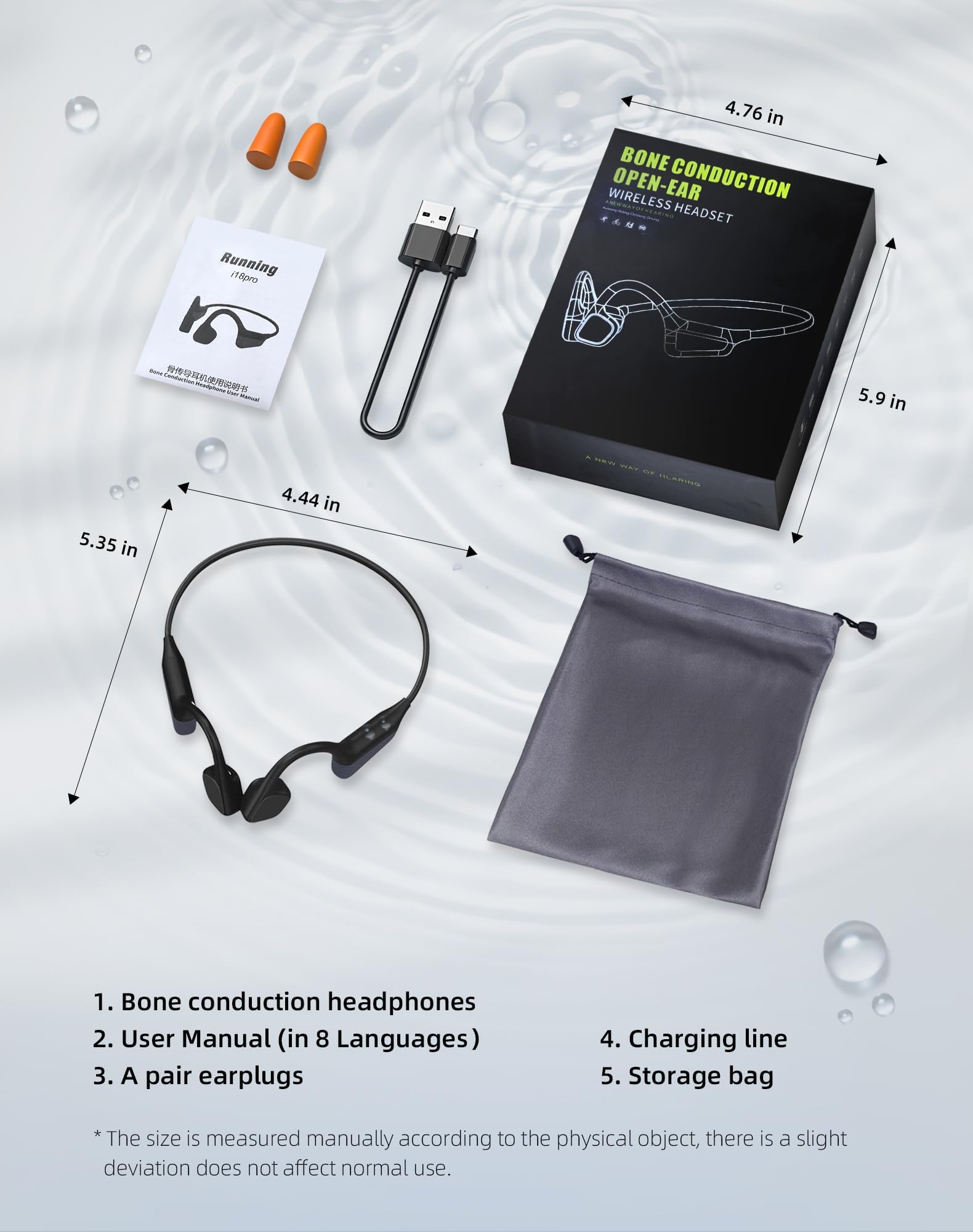 Auriculares de conducción ósea inalámbricos Bluetooth impermeables con cancelación de ruido y micrófono