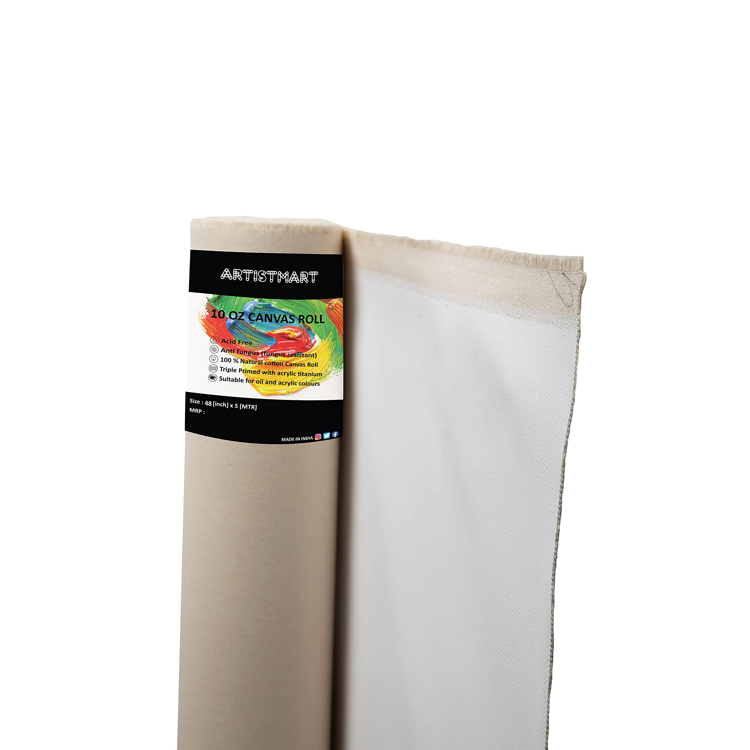 ARTISTMART Cotton Canvas Roll for Painting, Artist Series, White, Painting Drawing and Sketch Accessories Primed Painting Canvas Roll, Painting Drawing and Sketch Accessories | 10 Oz | 42 x 5 Mtr 1