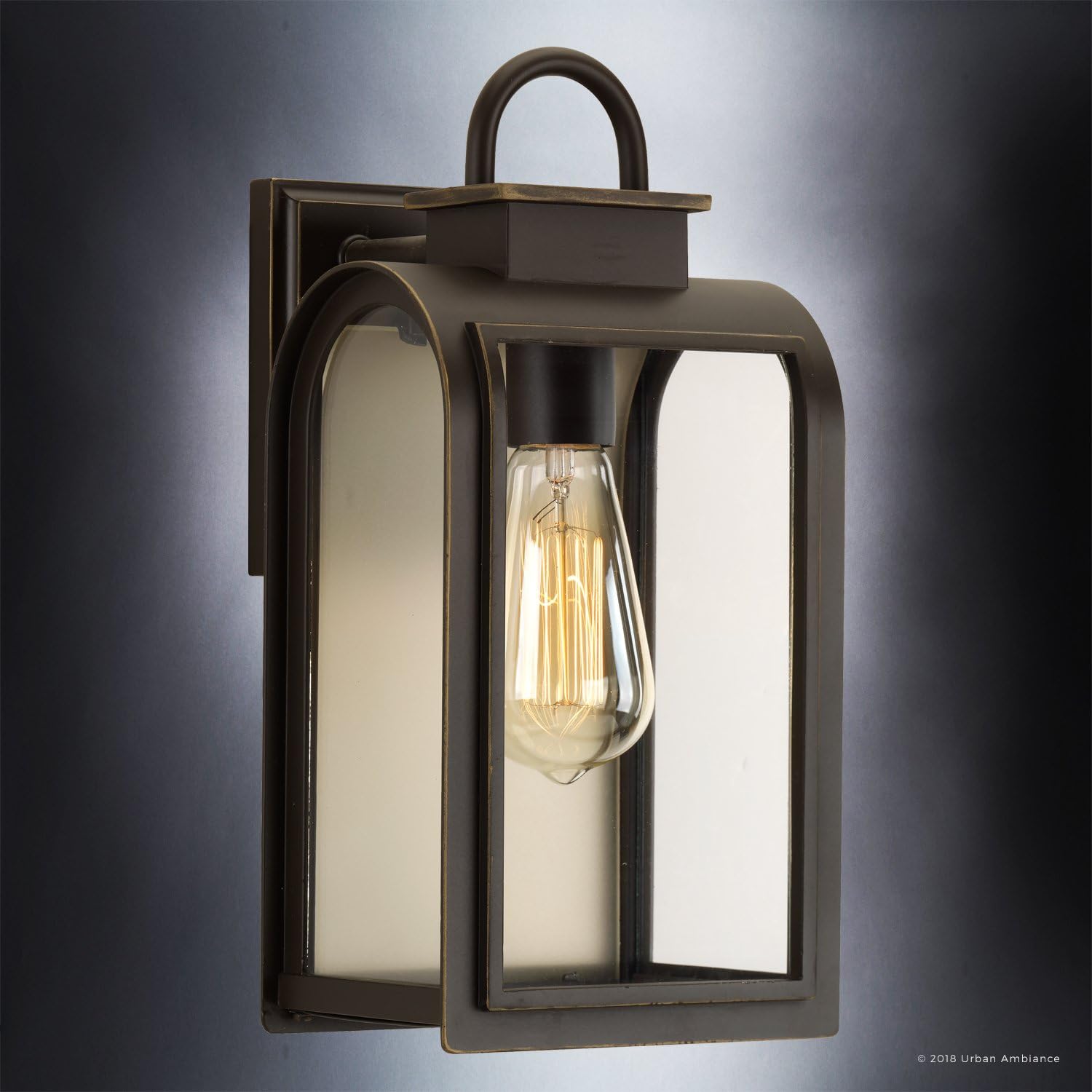 Urban Ambiance Luxury Art Deco Outdoor Wall Light, Medium Size: 13.25" H x 6.5" W, with Farmhouse Style Elements, Oil Rubbed Bronze Finish, UHP1100, Chesterfield Collection