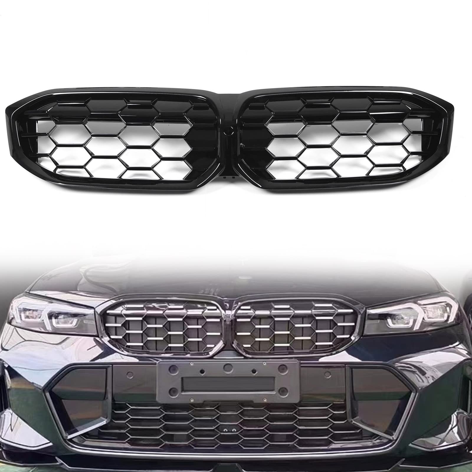 Amazon | フロントキドニーグリル黒車アッパーバンパーフードメッシュ  