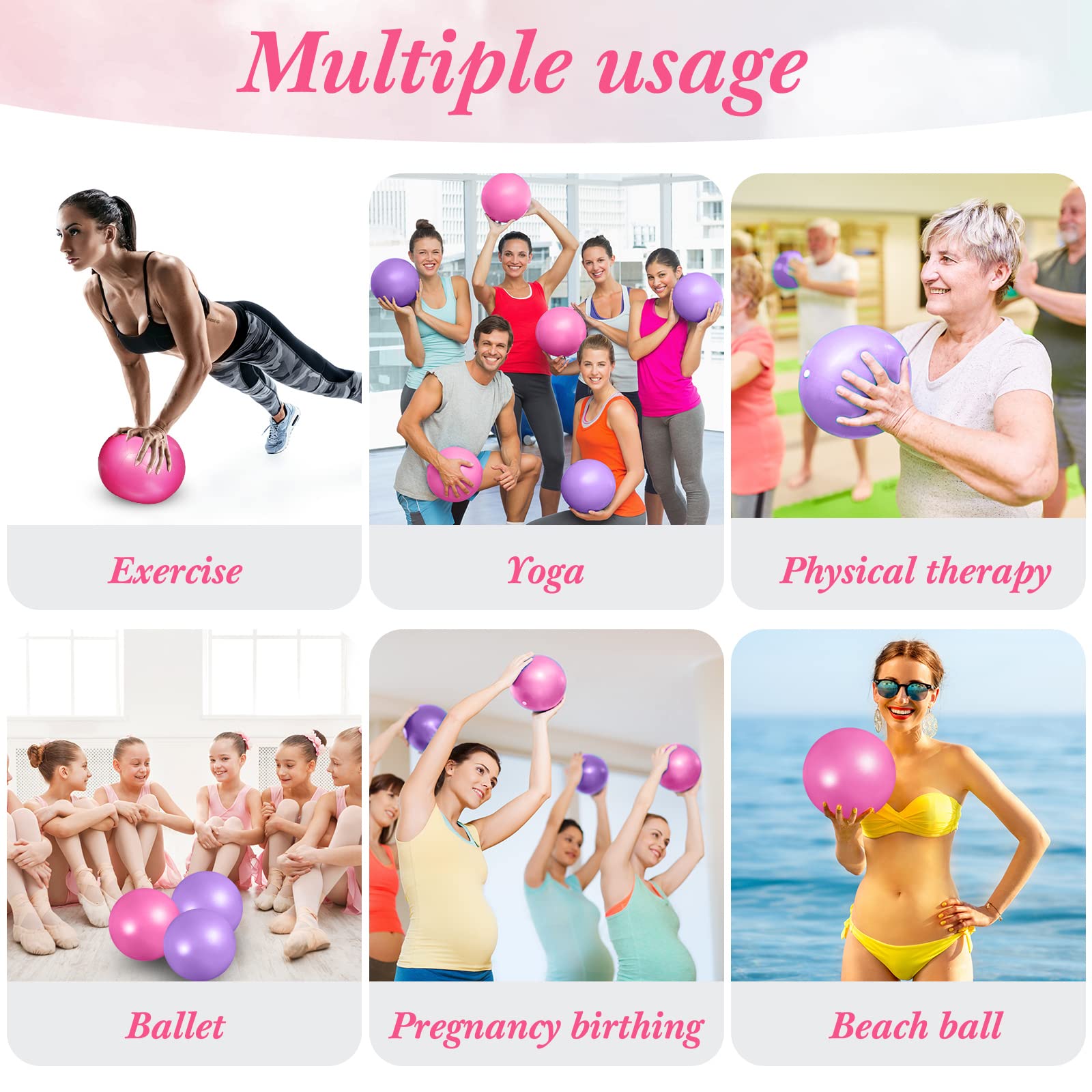 10 pezzi 20 pollici Esercizio Pilates Ball Therapy Ball Core Ball Ball Ball Core Ball per Yoga Stability Bar Bender Training Stretching postura fisica Allenamento Palestra, Viola Rosa