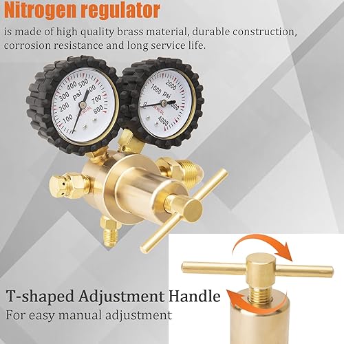 Miniatura 4 de Regulador de nitrógeno, Regulador de nitrógeno Hvac con manguera de 60 pulgadas, 0-800PSI, conexión de salida de 14 pulgadas, 0-4000PSI, Conexión de