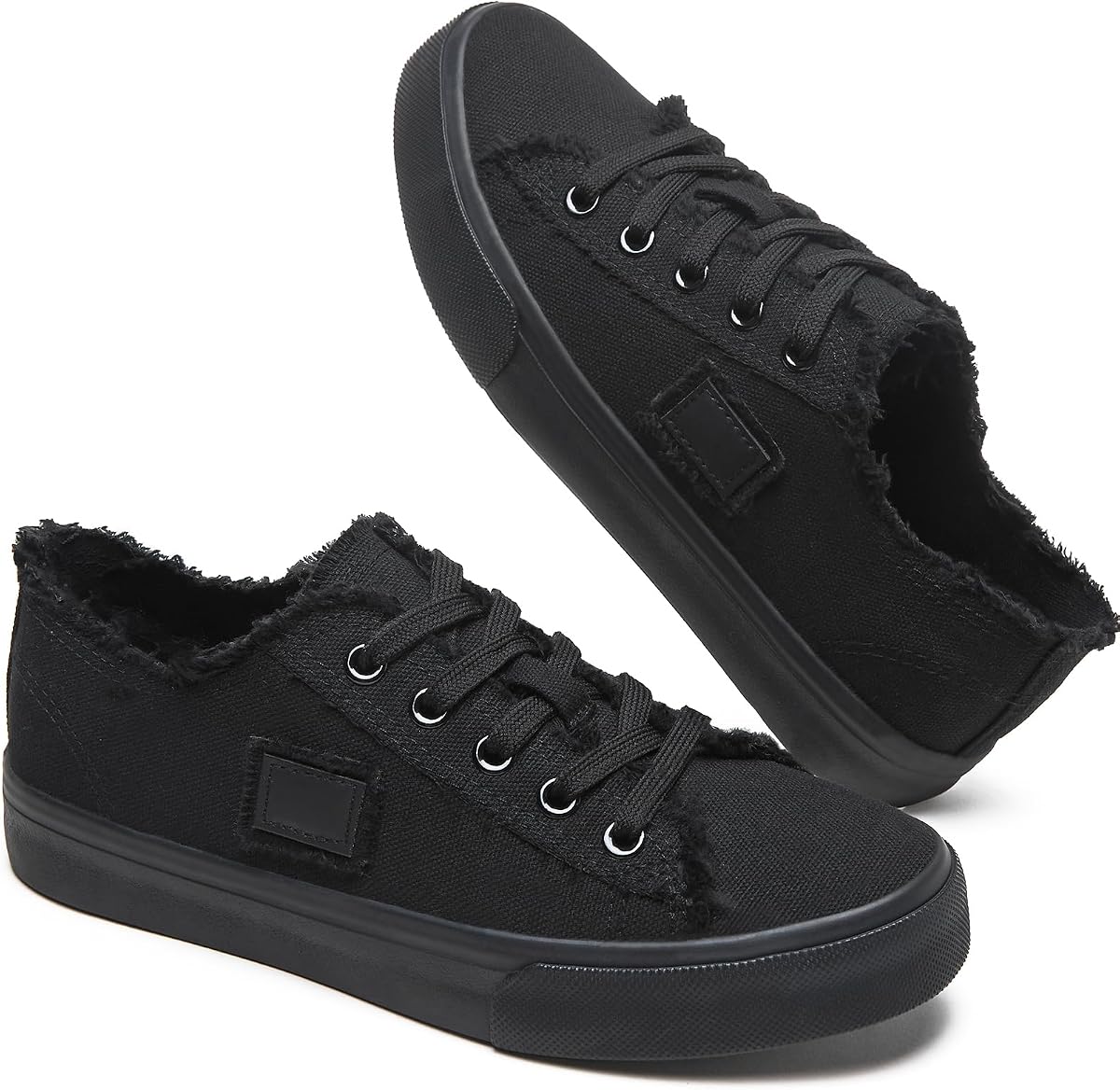 BENPAO Zapatos Tenis Blancos Mujer Zapatillas Lona Negras | Corte bajo, Transpirable, Suave, Ligero, Antideslizante, Cómodo, Caminar