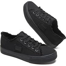 BENPAO Womens White Canvas Shoes Black Canvas Fashion Sneakers for Women Comfortable Casual Tennis Shoes Low Top Walking Shoes