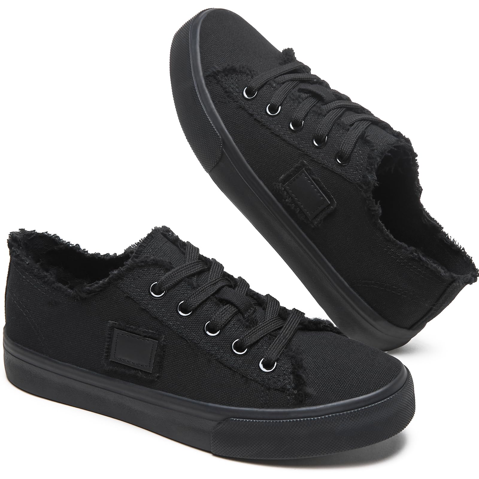 BENPAO Women's White Canvas Shoes Black Canvas Fashion Sneakers for Women Comfortable Casual Tennis Shoes Low Top Walking Shoes