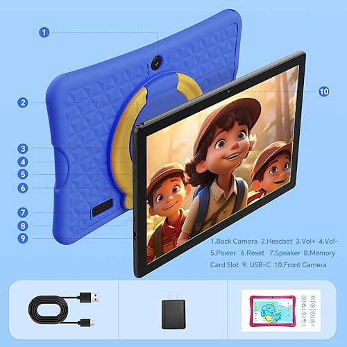 Miniatura 7 de DigiLand Tablet para niños de 10.1", 6GB RAM 32GB ROM, Android 15 GO, con estuche de silicona a prueba de niños, control parental, batería de