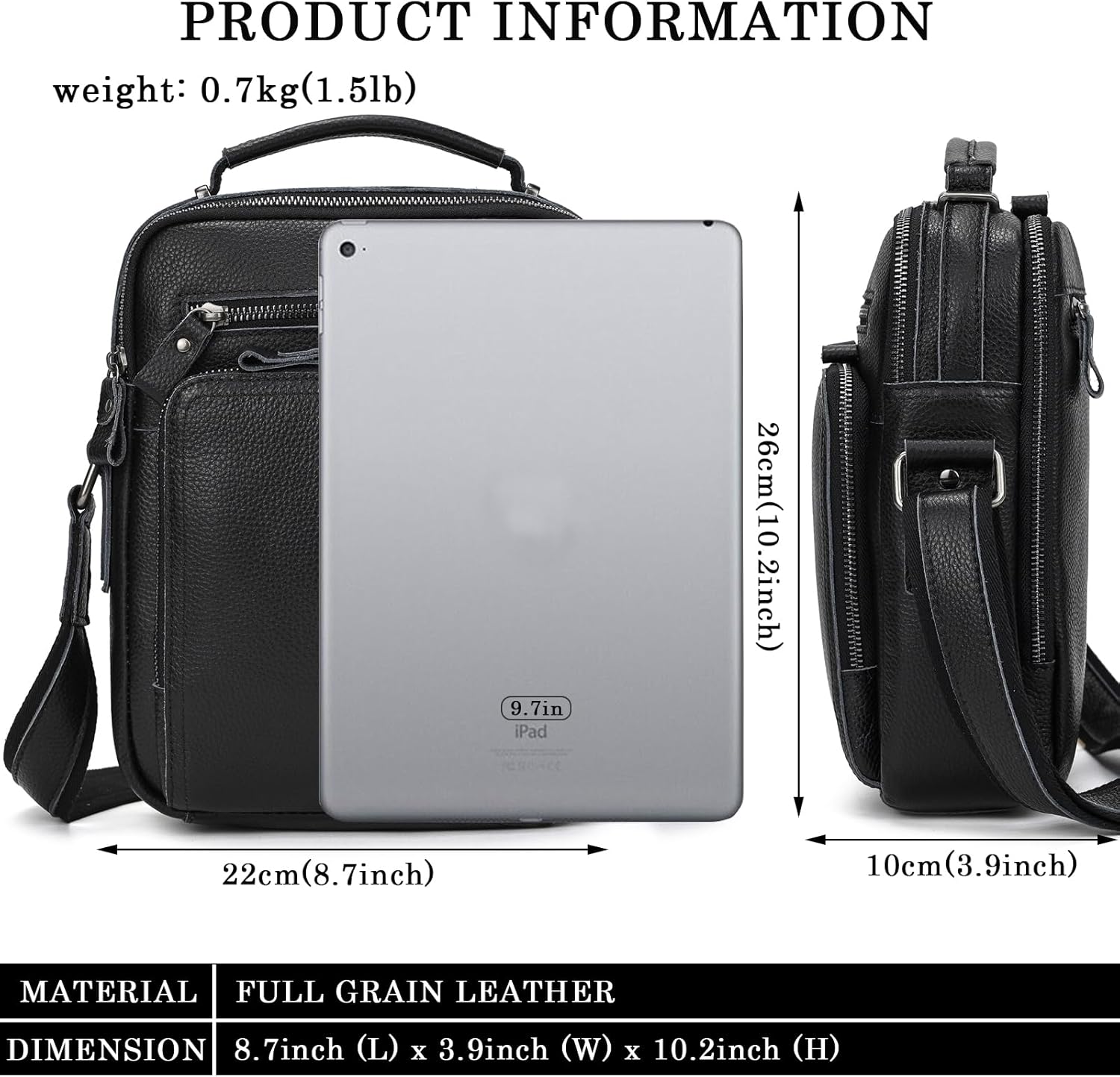 SAIION Small Leather Mens Purse Bag, Genuine Leather Messenger and Shoulder Bag for Men Zipper Pockets, Men Satchel Handbag - Image 2